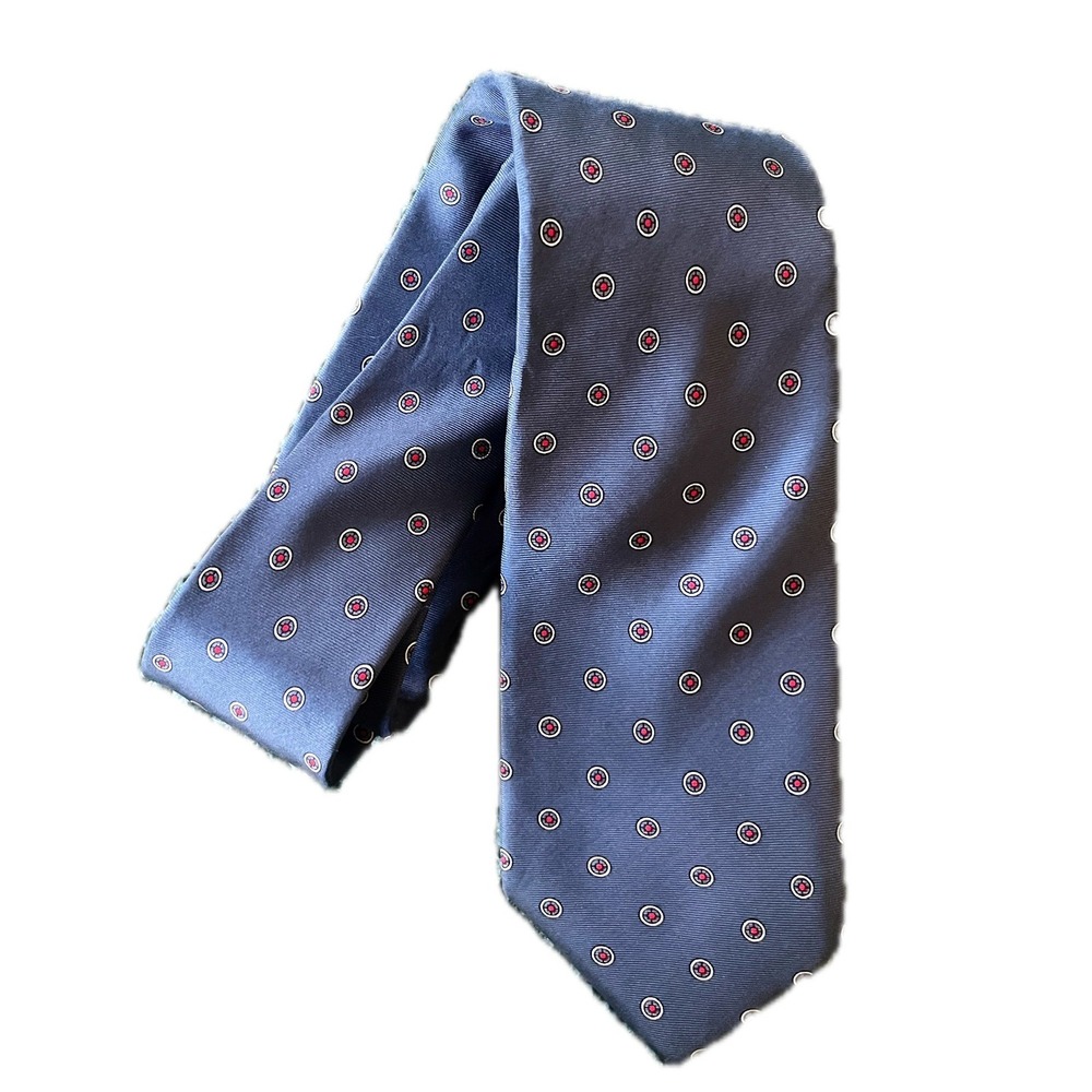 Vintage Hajjar's Blue Silk Medallion Geometric Necktie Business Formal Tie